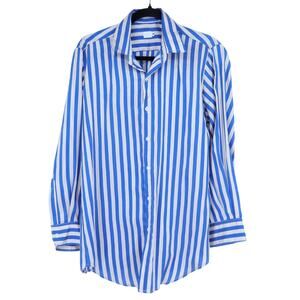 ELEANOR LEFTWICH Blue Silk Eleanor Shirt Striped Button Up Long Sleeve Women's M